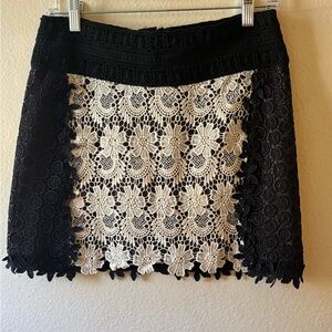 ANGL Black and Cream Floral Lace Mini Skirt